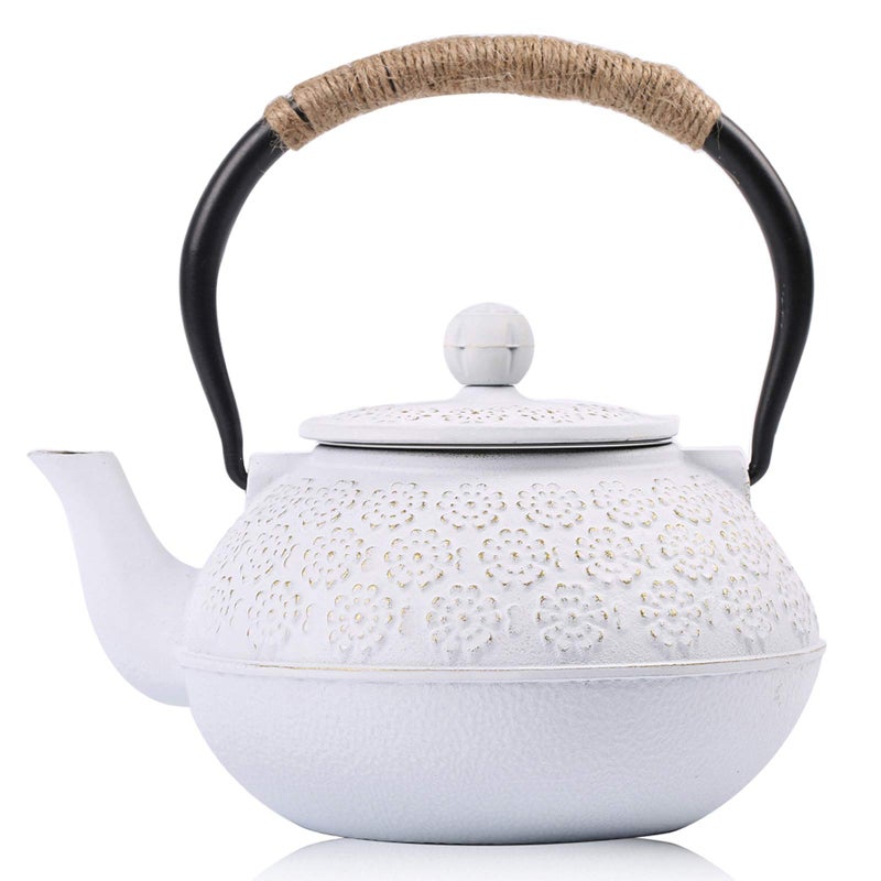 Sotya Cast Iron Teapot, 40oz/1200ml Japanese Tetsubin Tea Pot with Infuser for Loose Leaf and Tea Bags, Tea Kettle Coated with Enameled Interior for Stove Top, White - Image 1